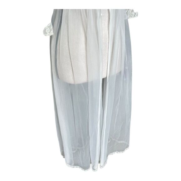 VTG 70s White Lace Sheer Robe Peignoir 3/4 Bell Sleeve Romantic Bridal Med - Picture 4 of 8